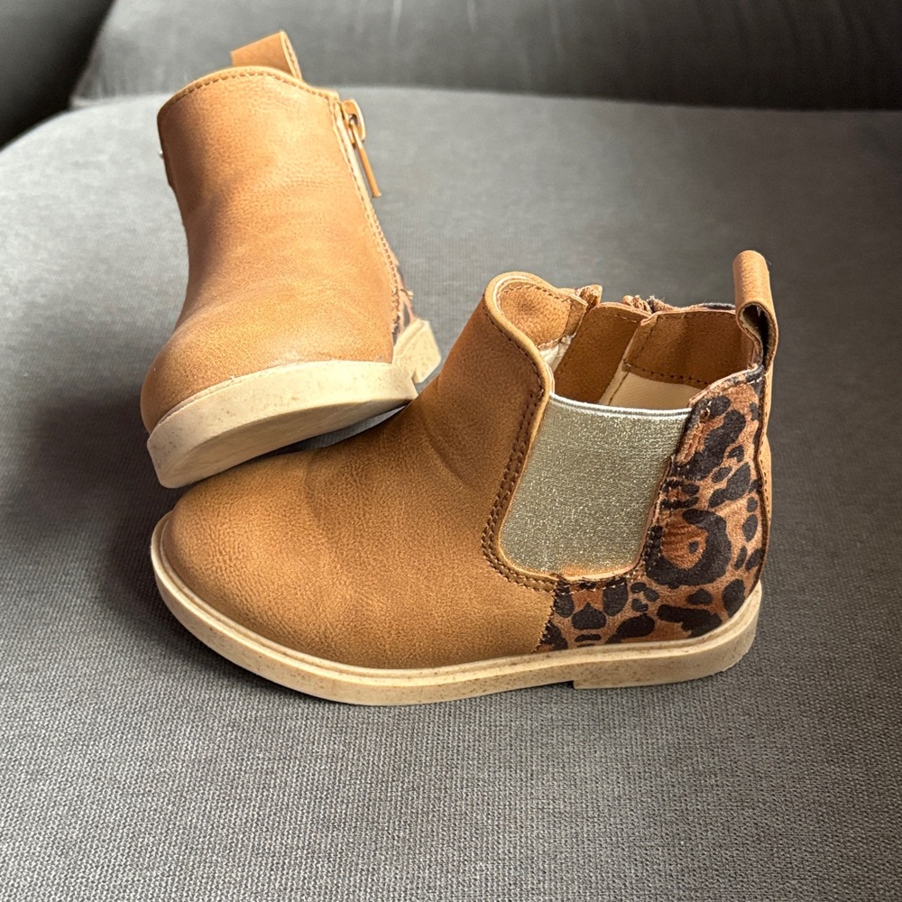 Stylish Tan and Leopard Kids Boots